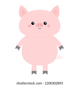 Pig. Cute cartoon funny baby character. Hog swine sow animal. Chinise symbol of 2019 new year. Zodiac sign. Flat design. White background. Isolated. Vector illustration