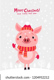 Pig cute Christmas card