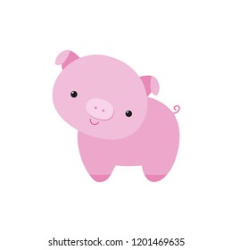 Pig cute piglet little piggy flat cartoon vector illustration funny animal character, Chinese new year 2019 symbol, kawaii style, farm domestic mammal, for game, logo, kids book, animation, card, etc.