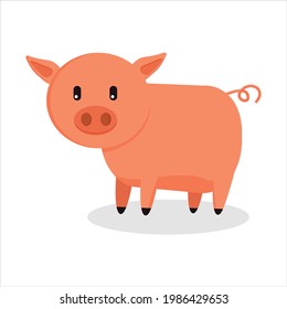 Pig. Cute pink pig from the farm. Vector. Isolated on white background.