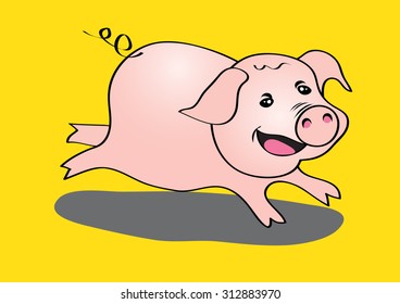Pig cute running  vector illustration, cartoon vector