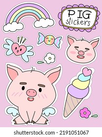pig cute set for sticker , postcard , invitation , vector, illustration for kid