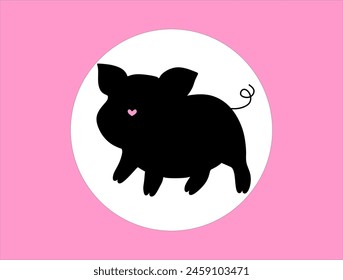 pig, cute, with white circle, light pink background, love, print, bow, walking, elegant, heart, love for animals,