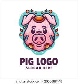 pig cyborg cartoon logo vector