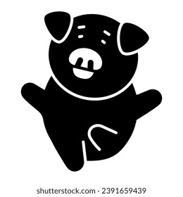 Pig is dancing solid icon, cute funny animals concept, piggy dances vector sign on white background, glyph style icon for mobile concept and web design. Vector graphics