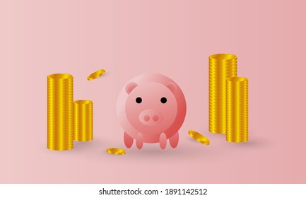 Pig design surrounded by gold coins