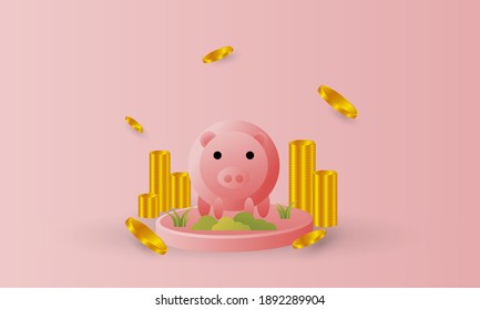 Pig design surrounded by gold coins