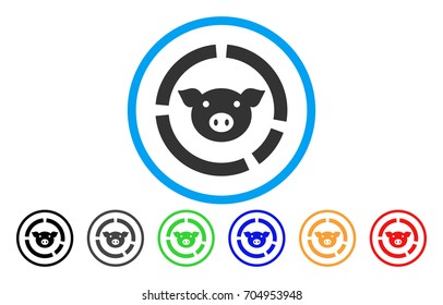 Pig Diagram vector rounded icon. Image style is a flat gray icon symbol inside a blue circle. Additional color versions are grey, black, blue, green, red, orange.