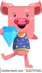 Schweinefleisch mit Diamant, Illustration, Vektorgrafik auf weißem Hintergrund.