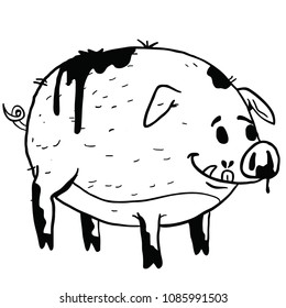 pig dirty from mud cartoon illustration isolated on white