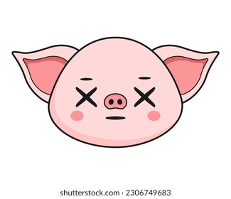 Pig Dizzy X Eye Face Head Kawaii Sticker