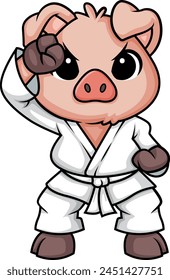 Pig doing karate vector illustration