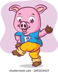 The pig is doing the sport with full of spirit of illustration