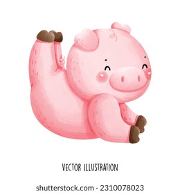 pig doing yoga collection vector illustration