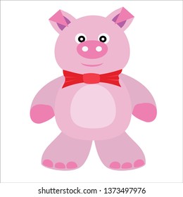 pig doll with bow tie draw in cartoon vector