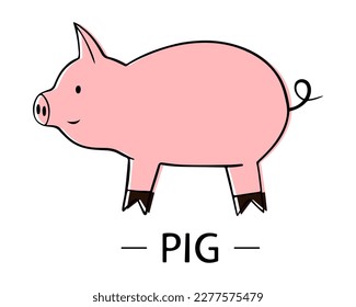 Pig is a domestic animal. Vector illustration of a pig isolated on a white background. Doodle style, side view