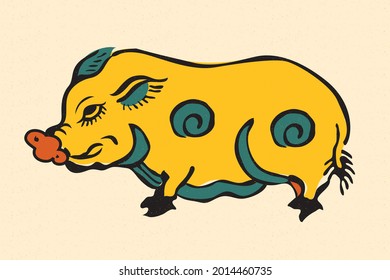 The Pig Dong Ho painting. Woodcut painting traditional painting of Vietnamese.