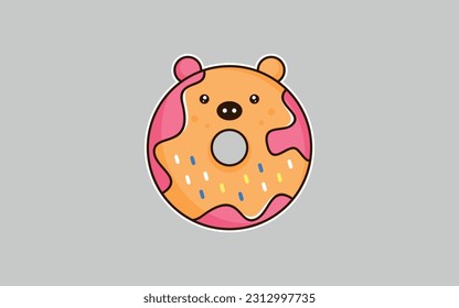 Pig in donut shape mascot logo design vector template