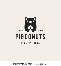 pig donuts hipster vintage logo vector icon illustration
