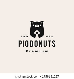 pig donuts hipster vintage logo vector icon illustration