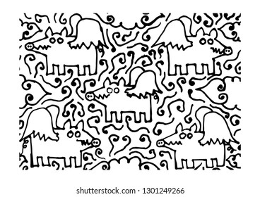 Pig doodle  pattern background