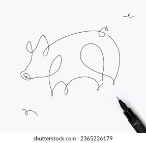 Pig drawing in minimalism pen line style on white background