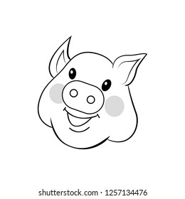 Pig drawn by hand. Sweet face pig. Outline drawing vector isolated on white background