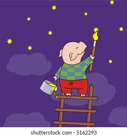 the pig draws stars in the sky