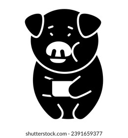 Pig drinks tea solid icon, cute funny animals concept, piggy with mug vector sign on white background, glyph style icon for mobile concept and web design. Vector graphics