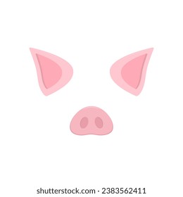 Pig ears and nose mask for mobile applications and carnival costumes. Design elements isolated on white background