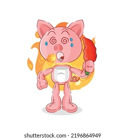the pig eat hot chilie mascot. cartoon vector