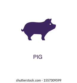 Pig element in flat simple style on white background. Pig icon, with text name concept template