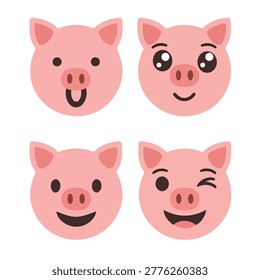 Pig emoji set with a simple composition and rounded forms, ideal for versatile usage.