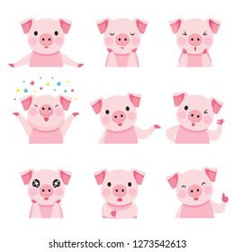 Pig Emoticons Icons Set, Year Of The Pig, Food, Piglet, Imoji