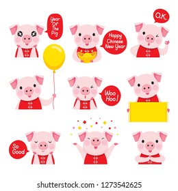 Pig Emoticons Icons Set, Year Of The Pig, Traditional, Celebration, China, Culture