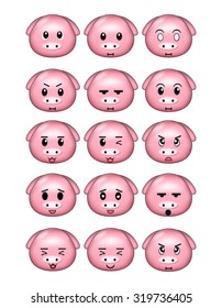 Pig Emoticons Set Different Expressions