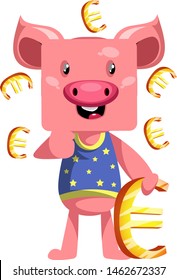 Pig with euro sign, illustration, vector on white background.