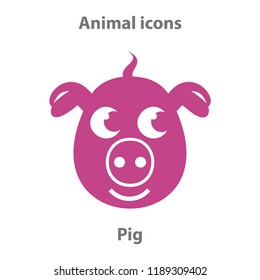 Pig face in cartoon flat style. Animal Faces Vector illustration Series. Cartoon Character Isolated on White. For web banner,  fabric print.