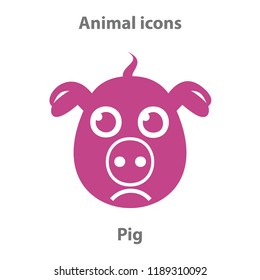 Pig face in cartoon flat style. Animal Faces Vector illustration Series. Cartoon Character Isolated on White. For web banner,  fabric print.