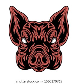 Pig face. Design idea for t-shirt print in vintage monochrome style. Design element for poster, card, banner. Vector illustration.