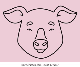 Pig face in doodle style. Cute farm animal.