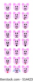 Pig face as emoticons with different moods