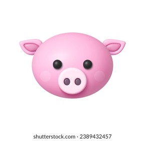 Pig face icon 3d on white background. Vector graphic illustration