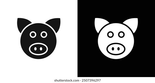 Pig face icon Flat vector set outline
