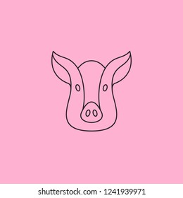 Pig face icon thin line for web and mobile. Simple vector element illustration in a modern style. Vector linear badge on pink background.