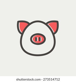 Pig face icon thin line for web and mobile, modern minimalistic flat design. Vector icon with dark grey outline and offset colour on light grey background.