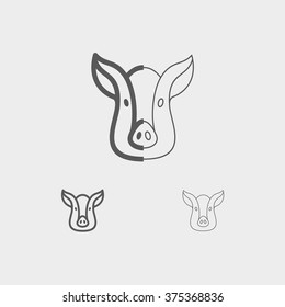 Pig face icon thin line for web and mobile, modern minimalistic flat design. Vector dark grey icon on light grey background.