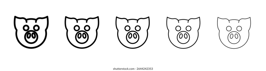 Pig face icon thin outline logo mark set