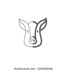 Pig face icon from thin and thick lines for web and mobile, modern minimalistic flat design. Vector dark grey icon on light grey background.