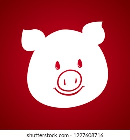 Pig face on red background. Chinese New Year 2019 symbol. Vector icon.